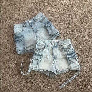 refuge Light Wash Denim Cargo Shorts - Pale Blue